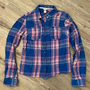 Blue And Pink Plaid Button Down Shirt